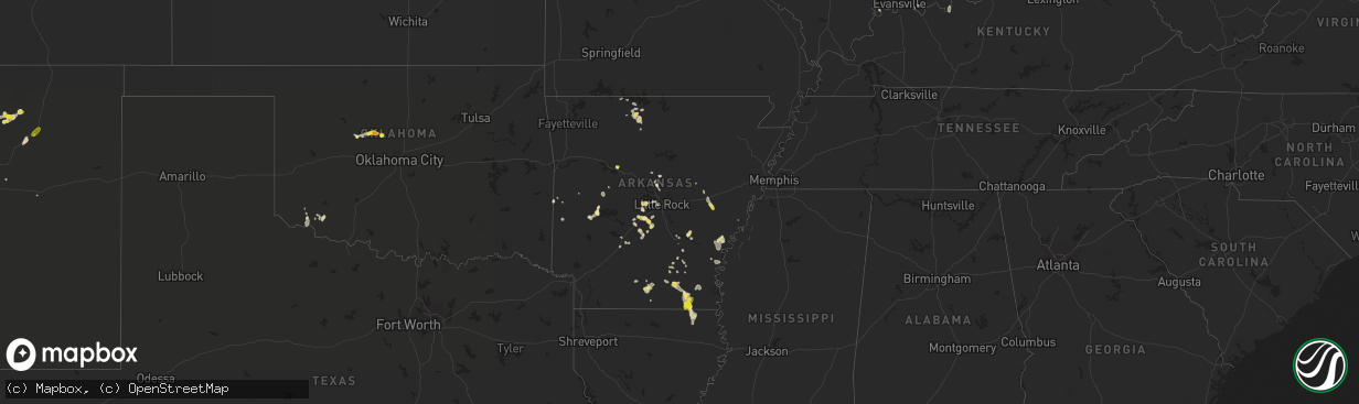 Hail map in Arkansas on June 13, 2018