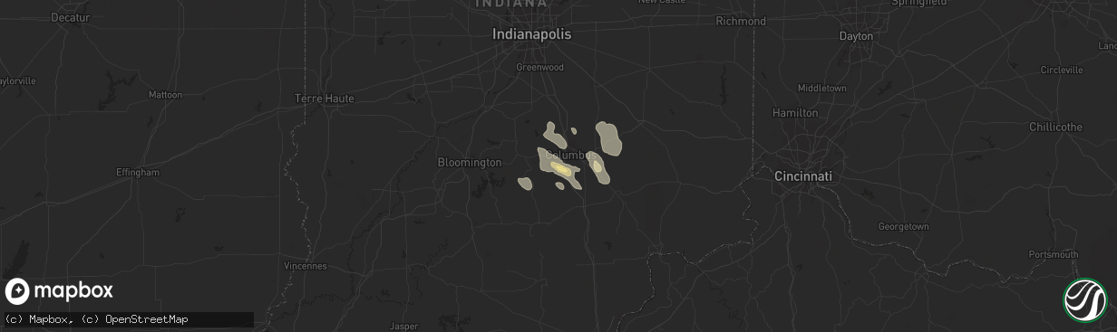 Hail map in Columbus, IN on June 13, 2018