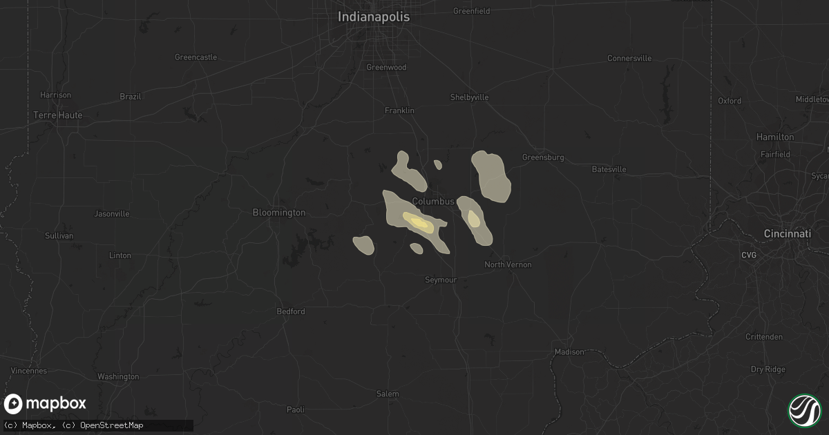 Hail map in Columbus, IN on June 13, 2018