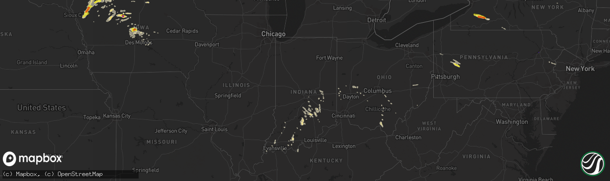 Hail map in Indiana on June 13, 2018