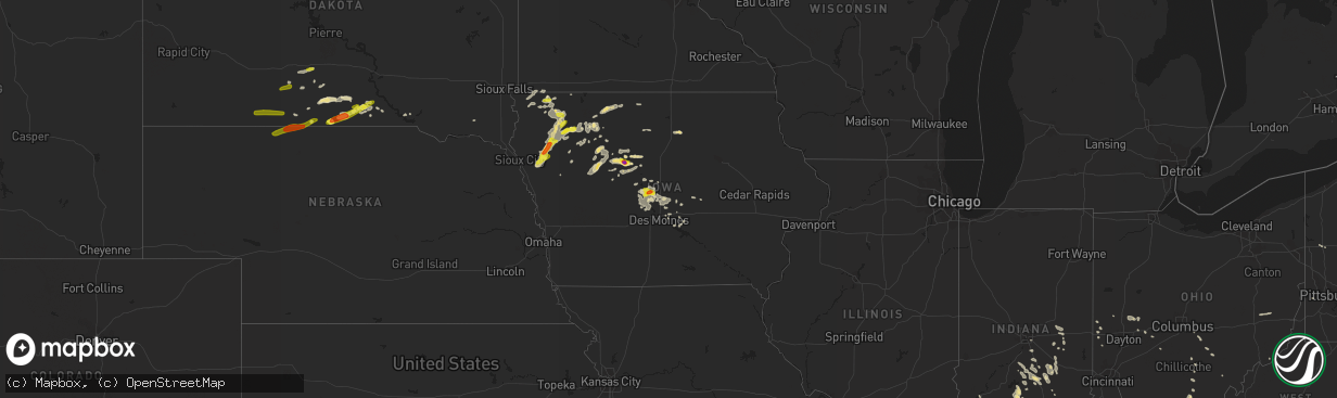 Hail map in Iowa on June 13, 2018