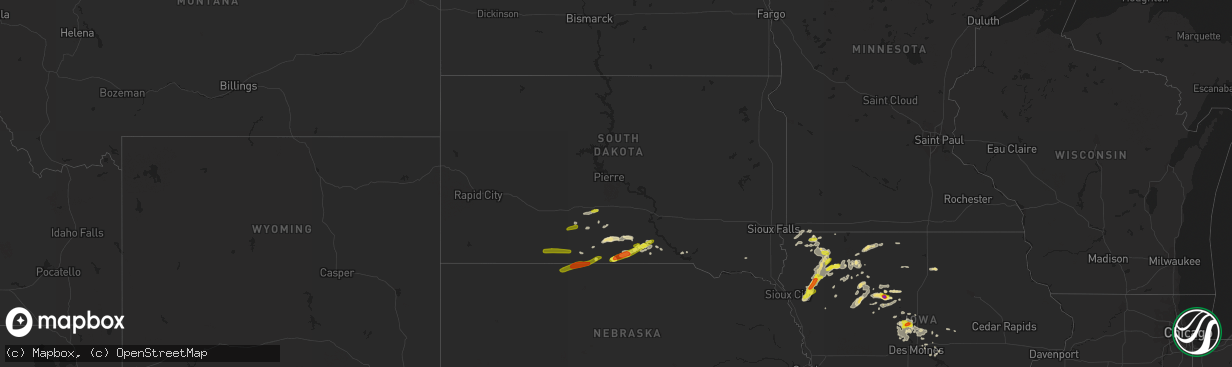 Hail map in South Dakota on June 13, 2018