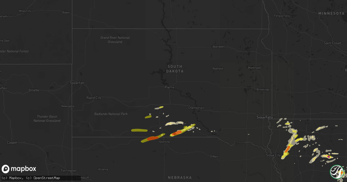 Hail map in South Dakota on June 13, 2018