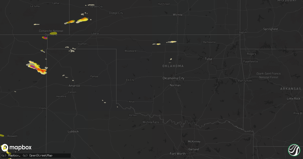 Hail map in Oklahoma on June 13, 2019