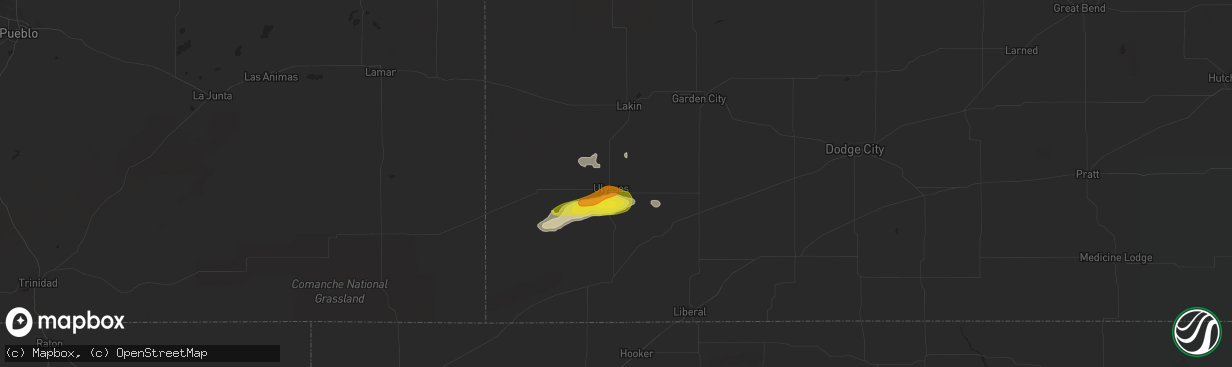 Hail map in Ulysses, KS on June 13, 2019