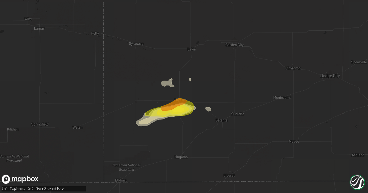 Hail map in Ulysses, KS on June 13, 2019