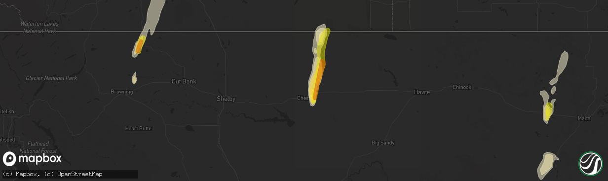 Hail map in Chester, MT on June 13, 2020