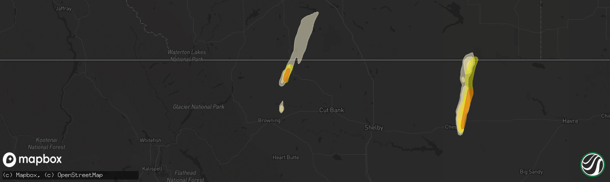 Hail map in Cut Bank, MT on June 13, 2020