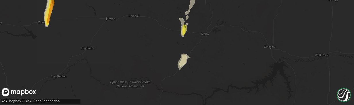 Hail map in Dodson, MT on June 13, 2020