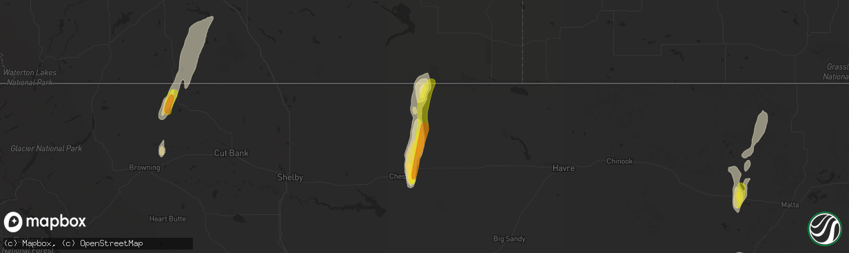 Hail map in Joplin, MT on June 13, 2020