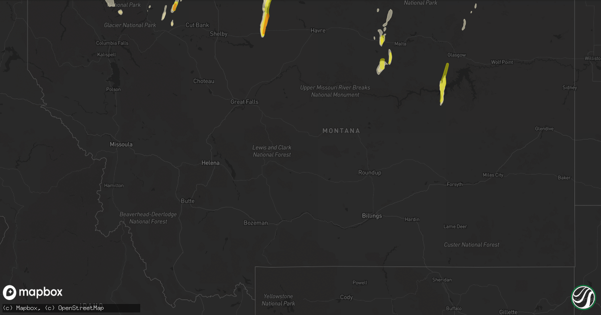 Hail map in Montana on June 13, 2020