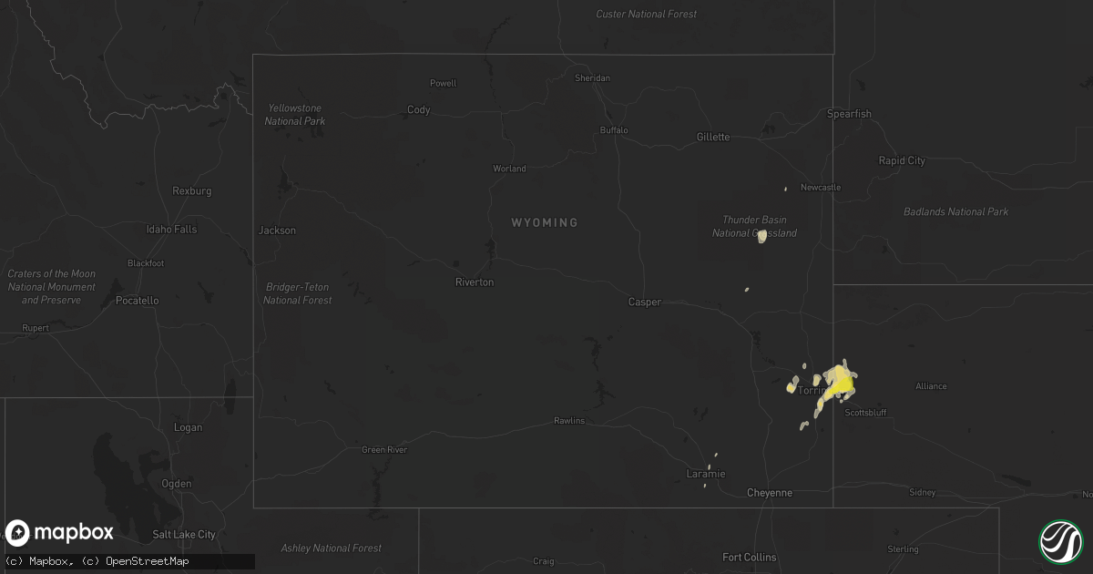 Hail map in Wyoming on June 13, 2020