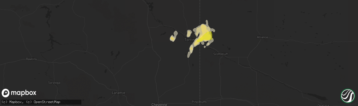 Hail map in Yoder, WY on June 13, 2020