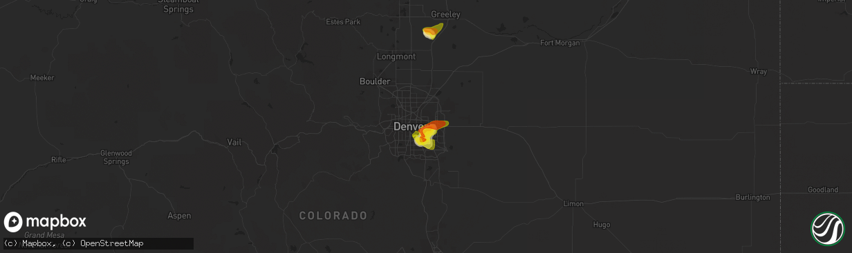 Hail map in Aurora, CO on June 13, 2021