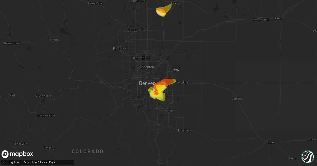 Hail map in Aurora, CO on June 13, 2021