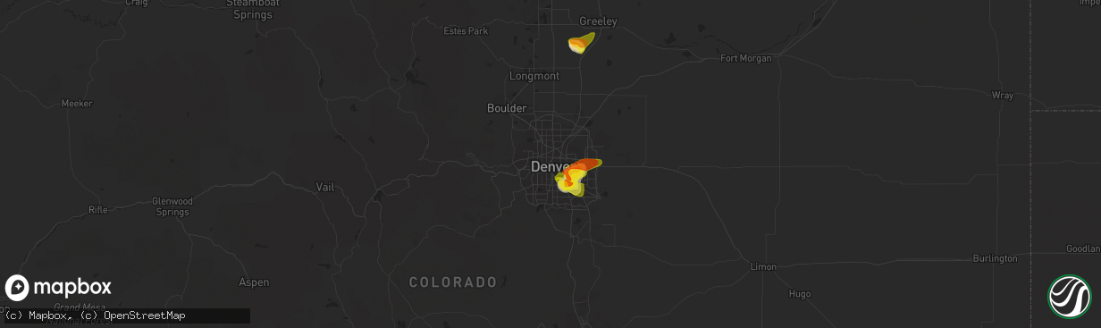 Hail map in Denver, CO on June 13, 2021