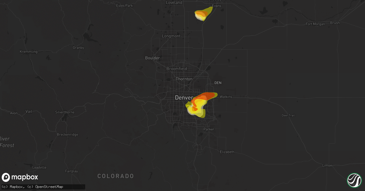 Hail map in Denver, CO on June 13, 2021
