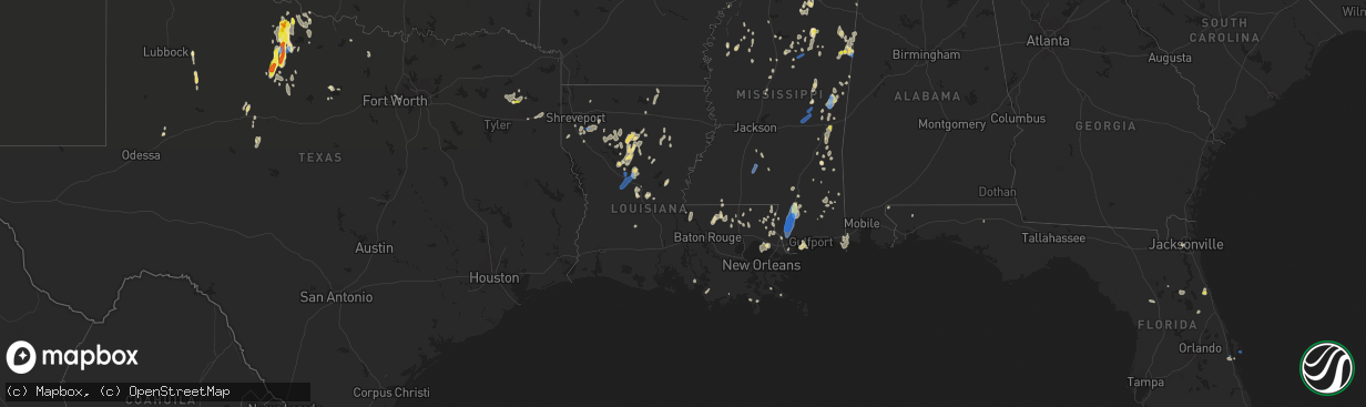 Hail map in Louisiana on June 13, 2021