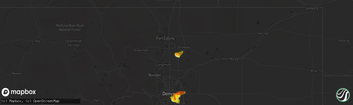 Hail map in Milliken, CO on June 13, 2021