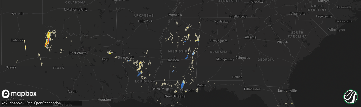 Hail map in Mississippi on June 13, 2021