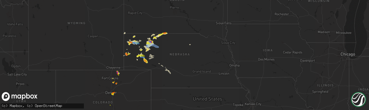 Hail map in Nebraska on June 13, 2021