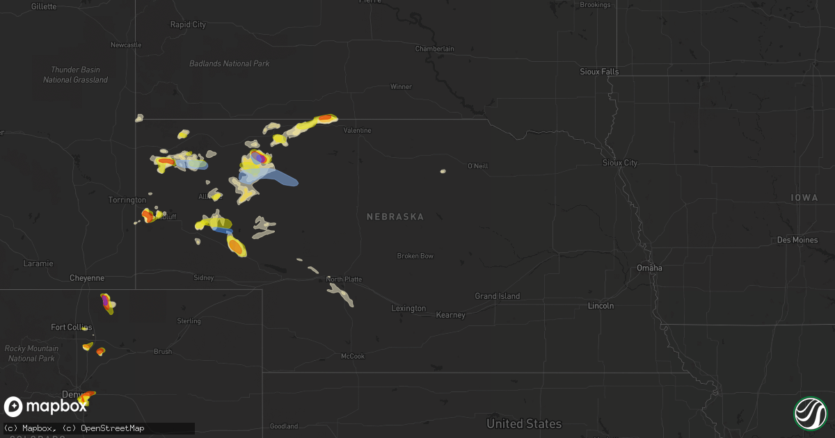 Hail map in Nebraska on June 13, 2021
