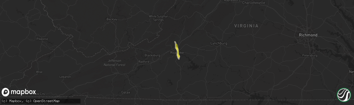 Hail map in Roanoke, VA on June 13, 2021