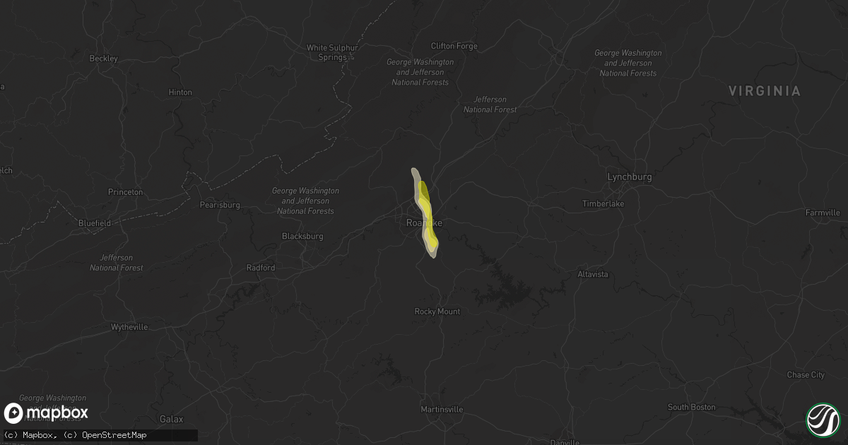Hail map in Roanoke, VA on June 13, 2021