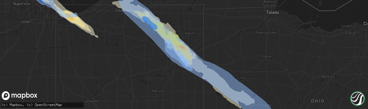 Hail map in Fort Wayne, IN on June 13, 2022