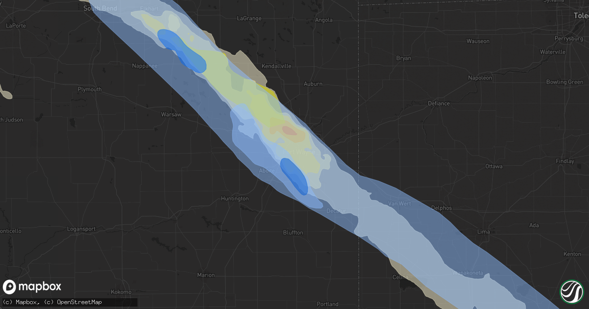 Hail map in Fort Wayne, IN on June 13, 2022
