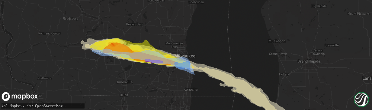 Hail map in Milwaukee, WI on June 13, 2022