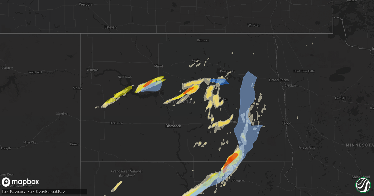 Hail map in North Dakota on June 13, 2022