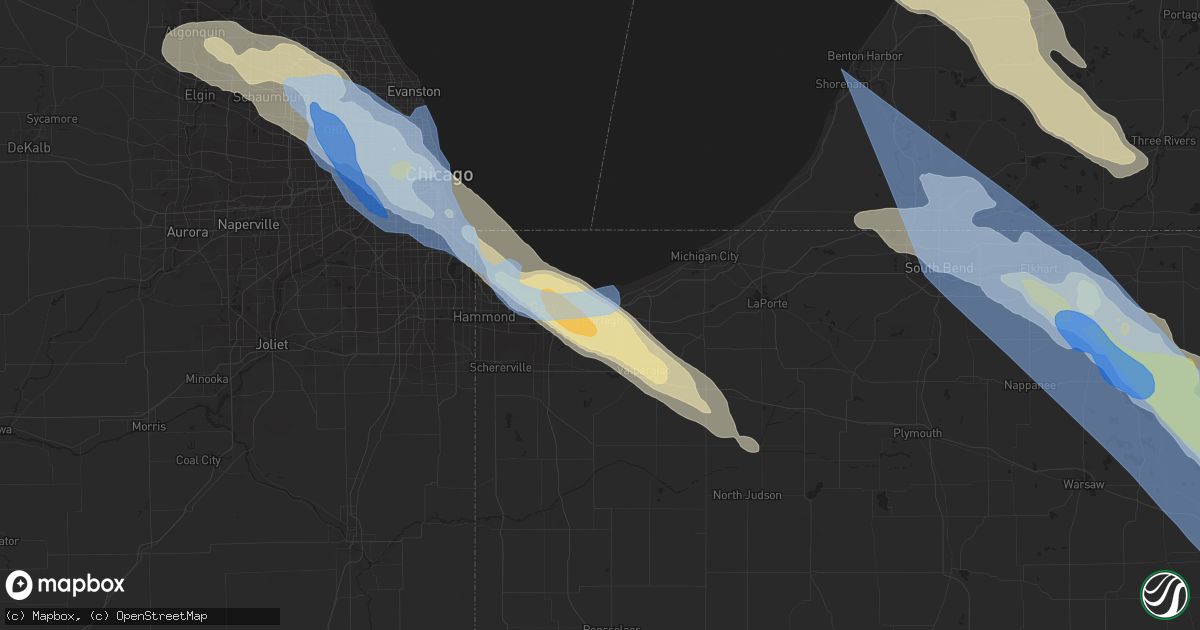 Hail map in Portage, IN on June 13, 2022