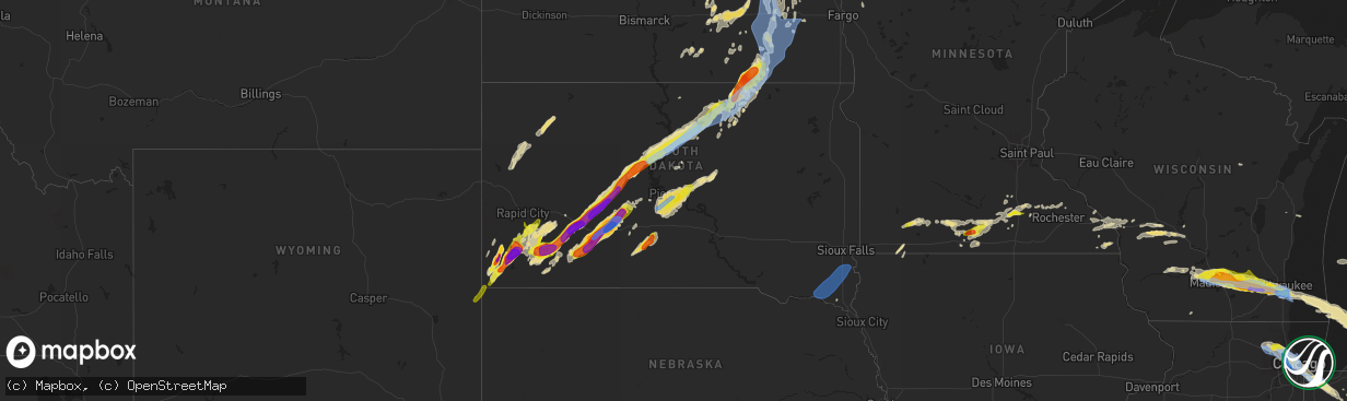 Hail map in South Dakota on June 13, 2022