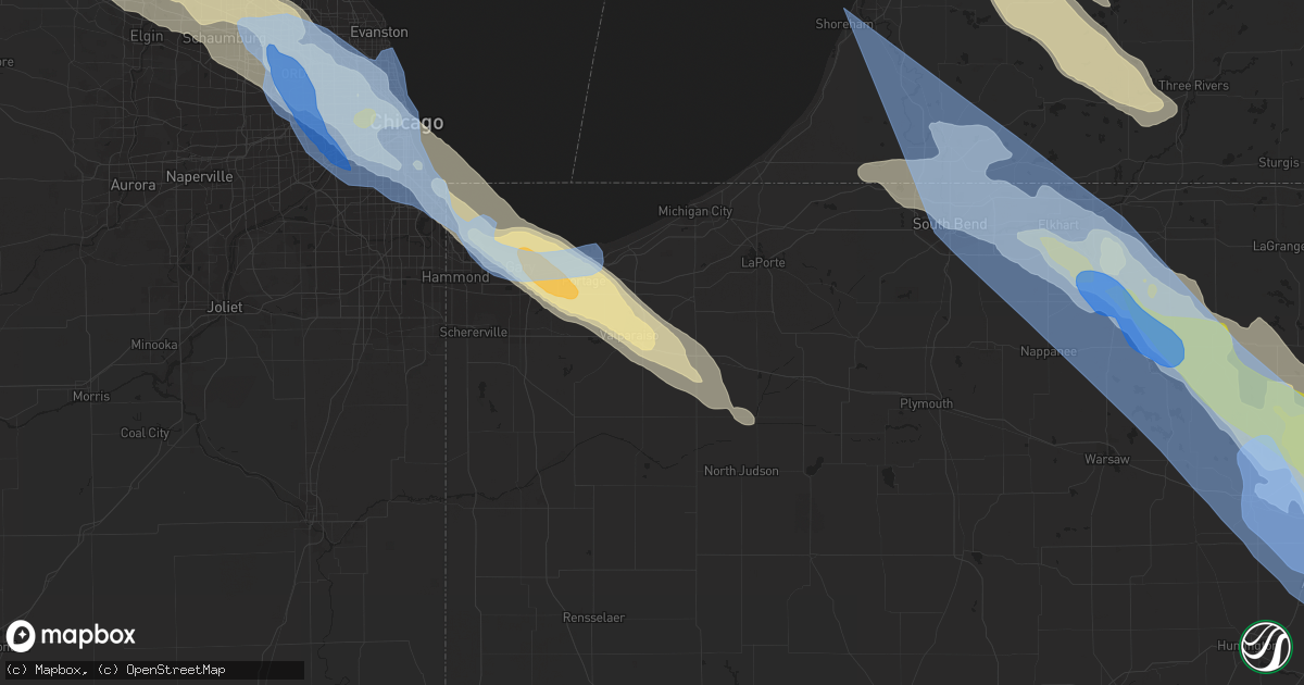 Hail map in Valparaiso, IN on June 13, 2022