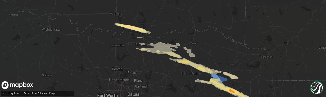 Hail map in Bonham, TX on June 13, 2023