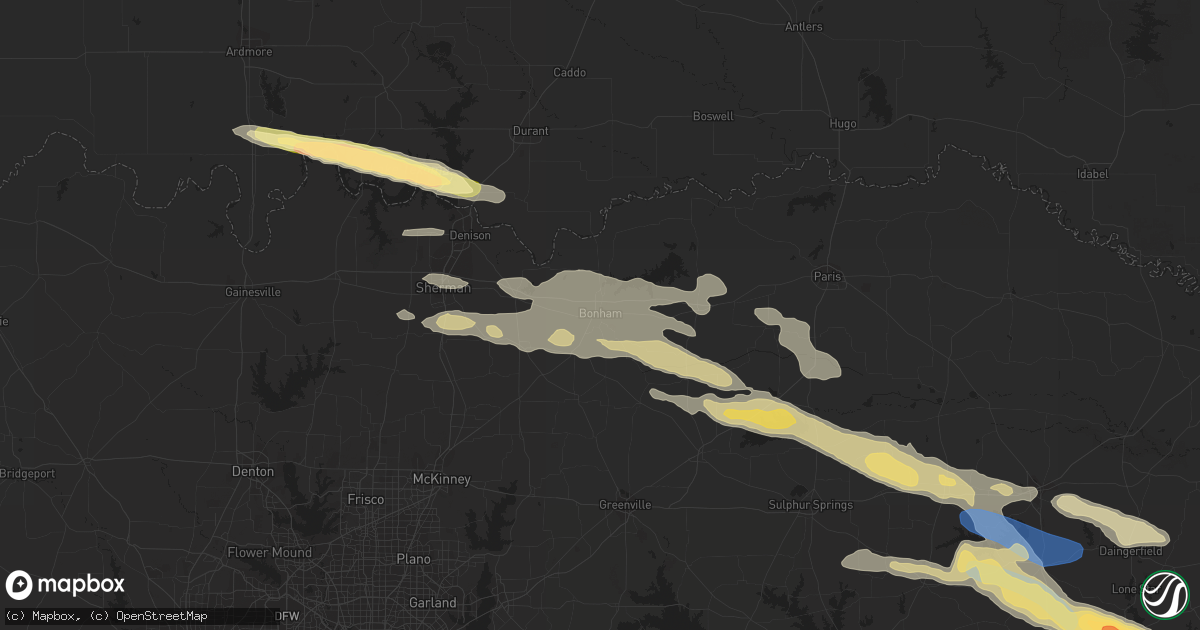 Hail map in Bonham, TX on June 13, 2023