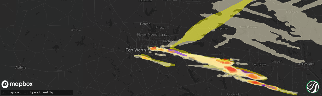 Hail map in Dallas, TX on June 13, 2023