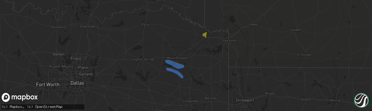 Hail map in De Kalb, TX on June 13, 2023