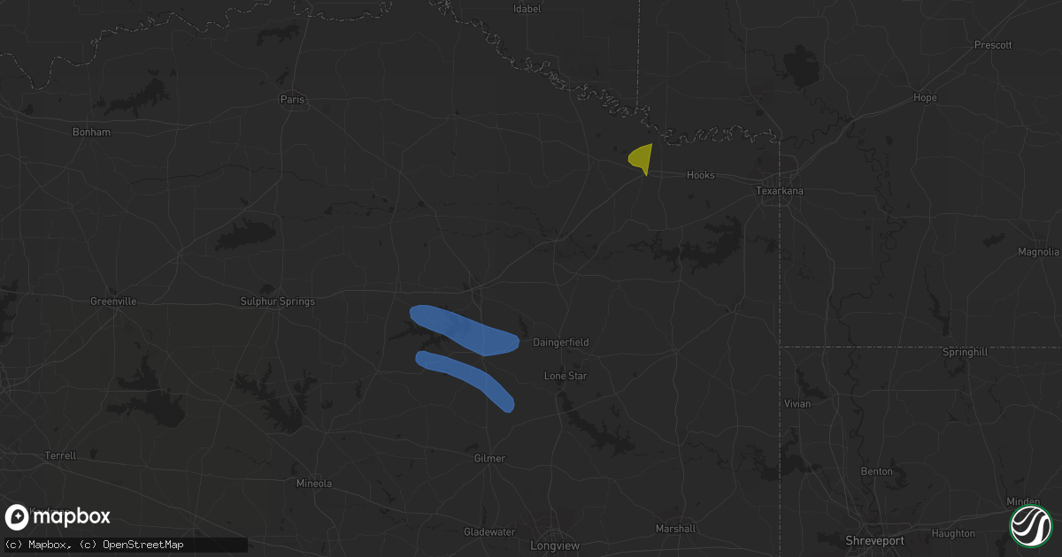 Hail map in De Kalb, TX on June 13, 2023