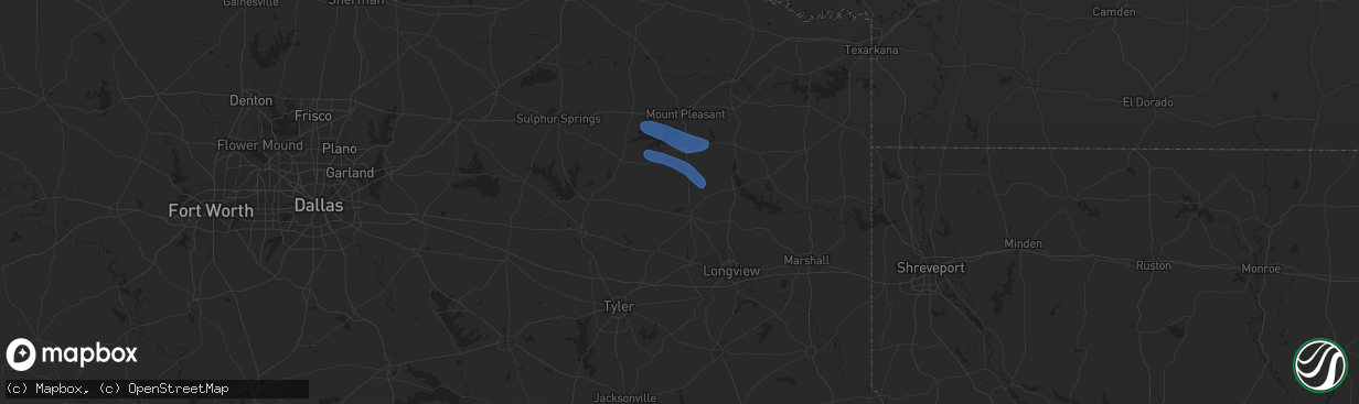 Hail map in Gilmer, TX on June 13, 2023