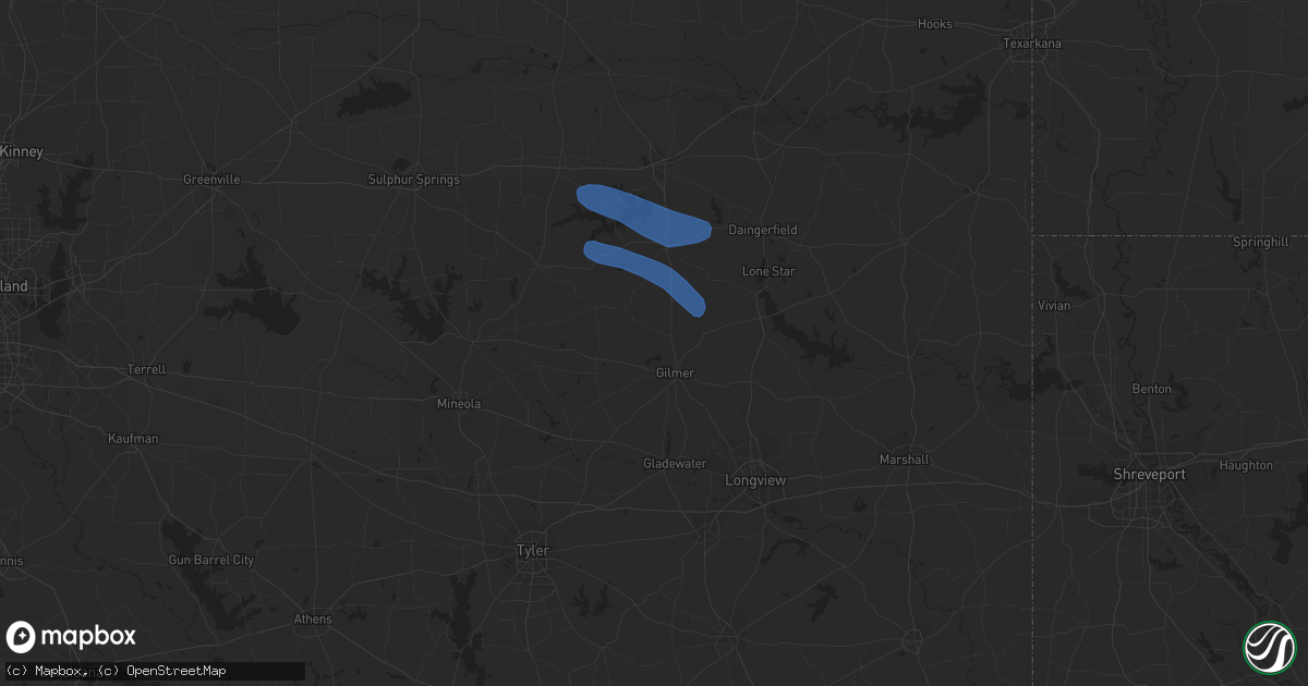 Hail map in Gilmer, TX on June 13, 2023