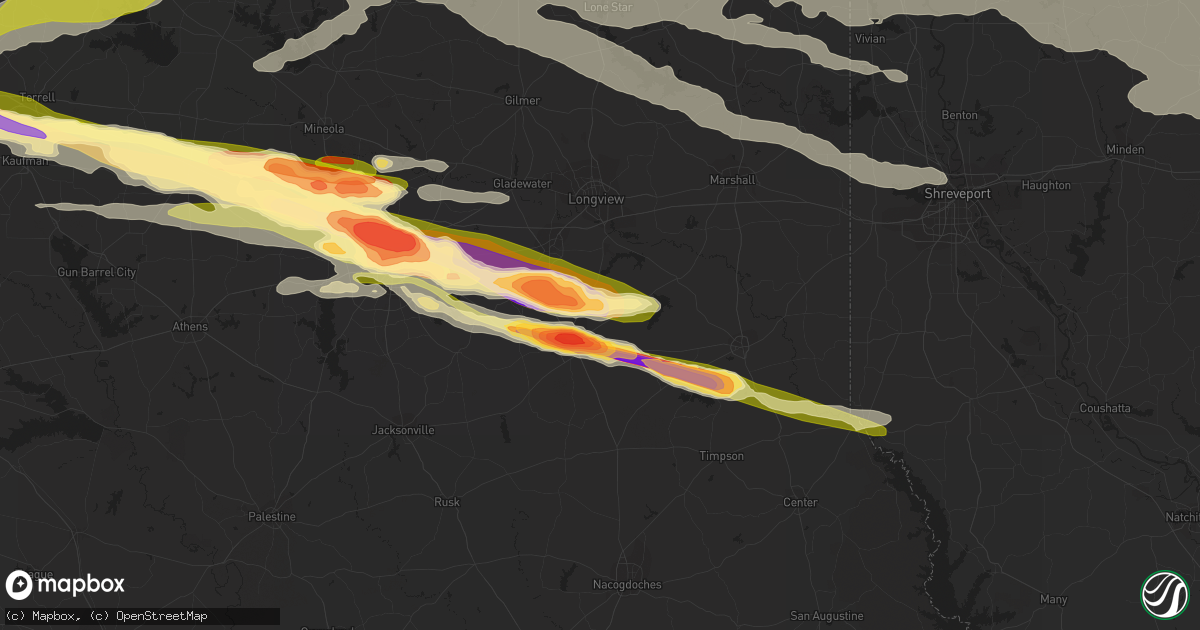 Hail map in Henderson, TX on June 13, 2023