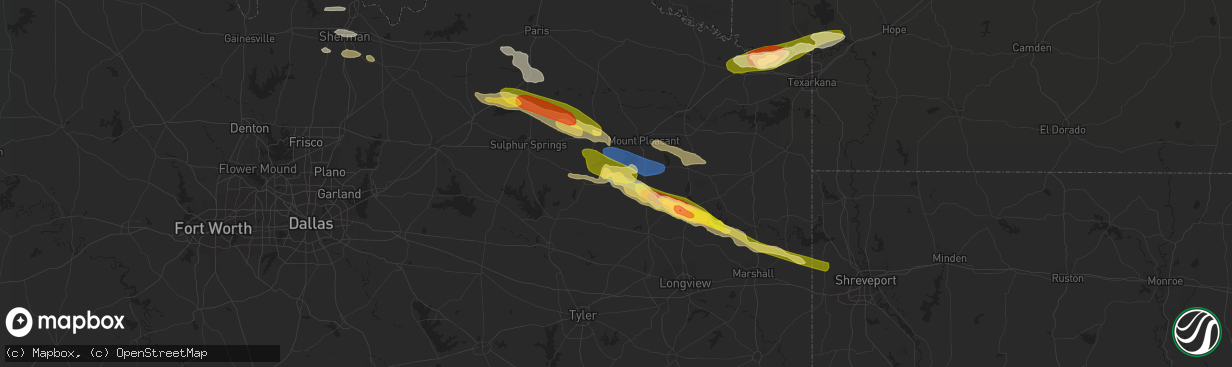 Hail map in Leesburg, TX on June 13, 2023