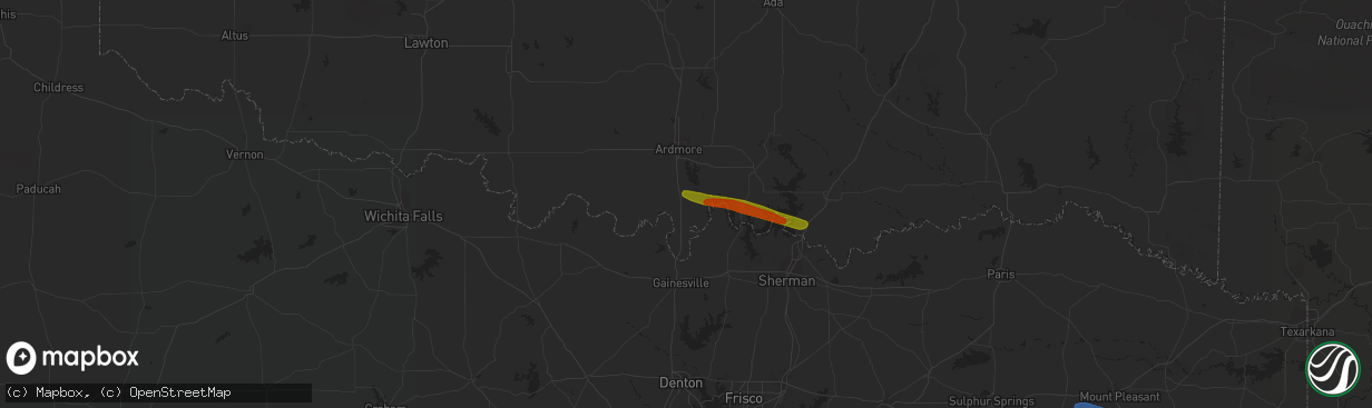 Hail map in Marietta, OK on June 13, 2023