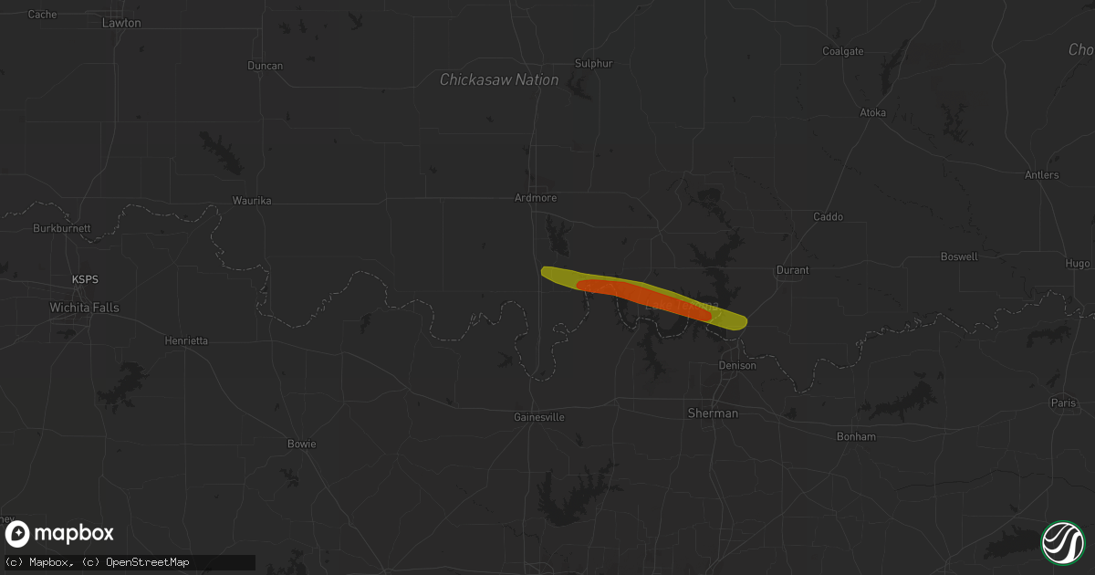 Hail map in Marietta, OK on June 13, 2023