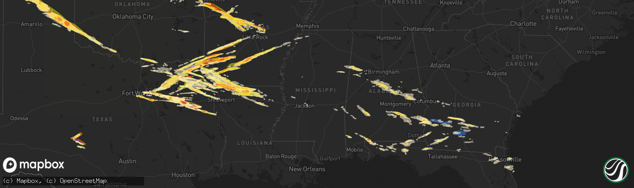 Hail map in Mississippi on June 13, 2023