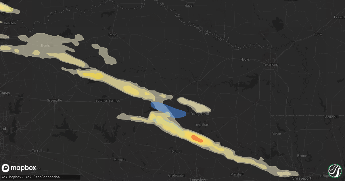 Hail map in Mount Pleasant, TX on June 13, 2023