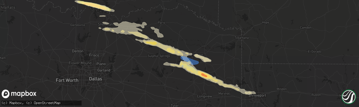 Hail map in Mount Vernon, TX on June 13, 2023