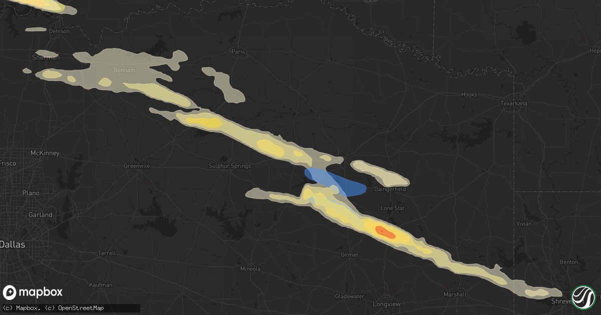Hail map in Mount Vernon, TX on June 13, 2023